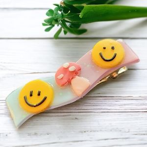 Smiley Face and Mushroom Hair Clip Clay, Hair Barrette Stocking Stuffer for Her